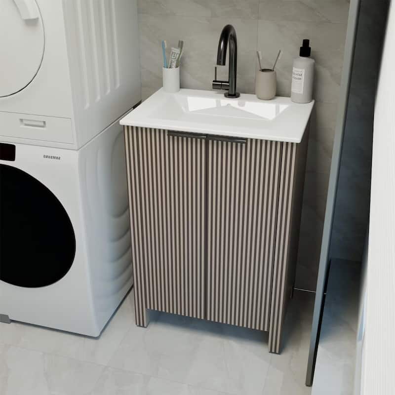 24" Floor Stand Bathroom Vanity Combo with 2 Doors and White Resin Basin Top