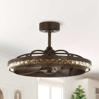 29" Antique Bronze 3-blade Crystal Fandelier Bladeless Ceiling Fan with Light and Remote