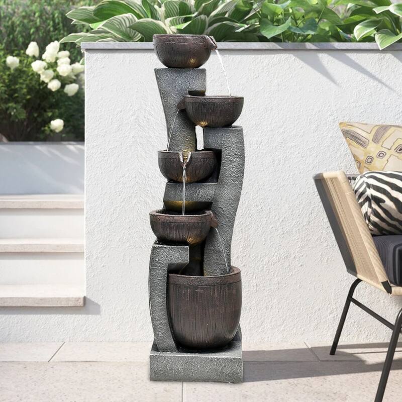 43.7'' Curving Water Fountain 5-Tier Resin Waterfall Outdoor