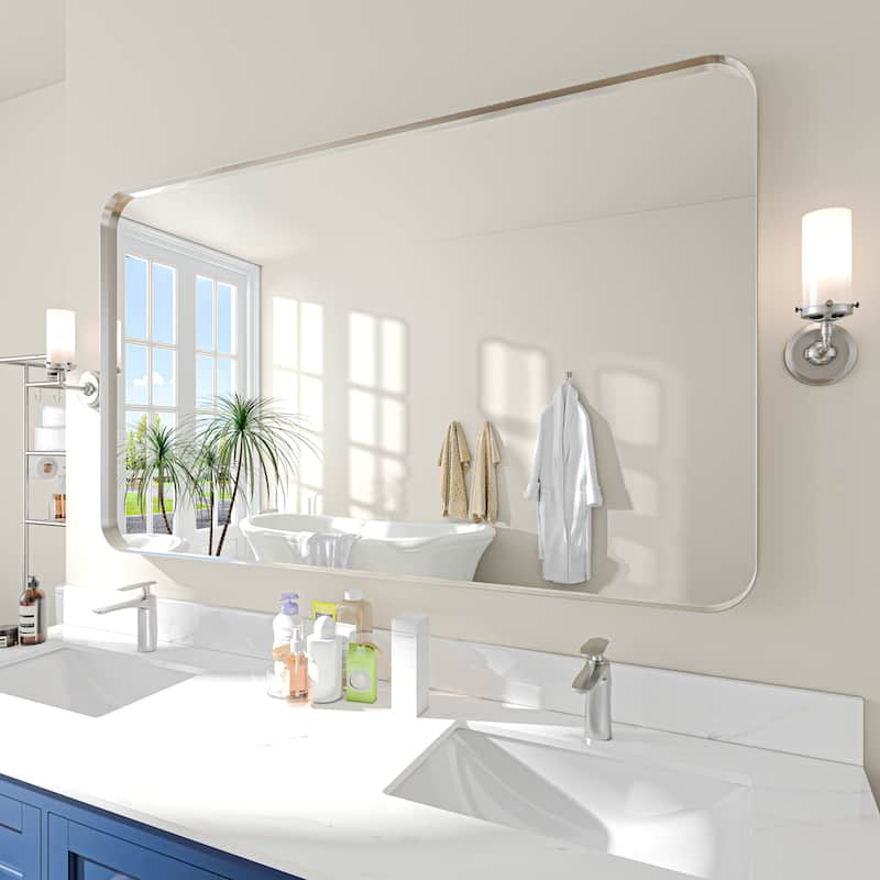 TOOLKISS Aluminum Alloy Round Corner Frame Vanity Mirror - 60 in. W x 36 in. H - Brushed Silver
