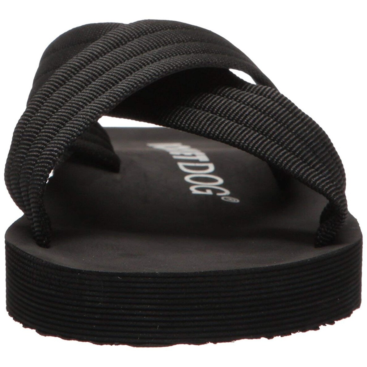 white fabric flip flops