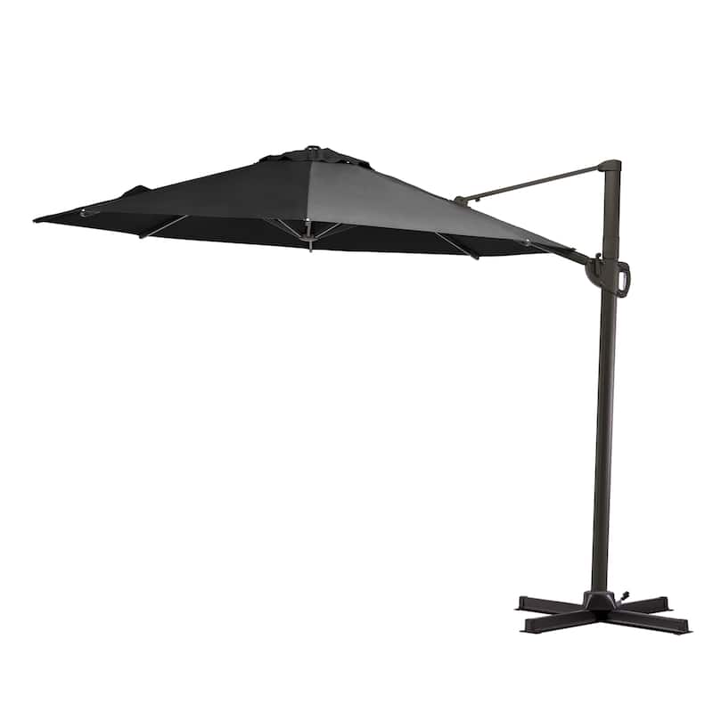 10ft Round Patio Offset Cantilever Umbrella Outdoor Hanging Umbrella with Cross Base