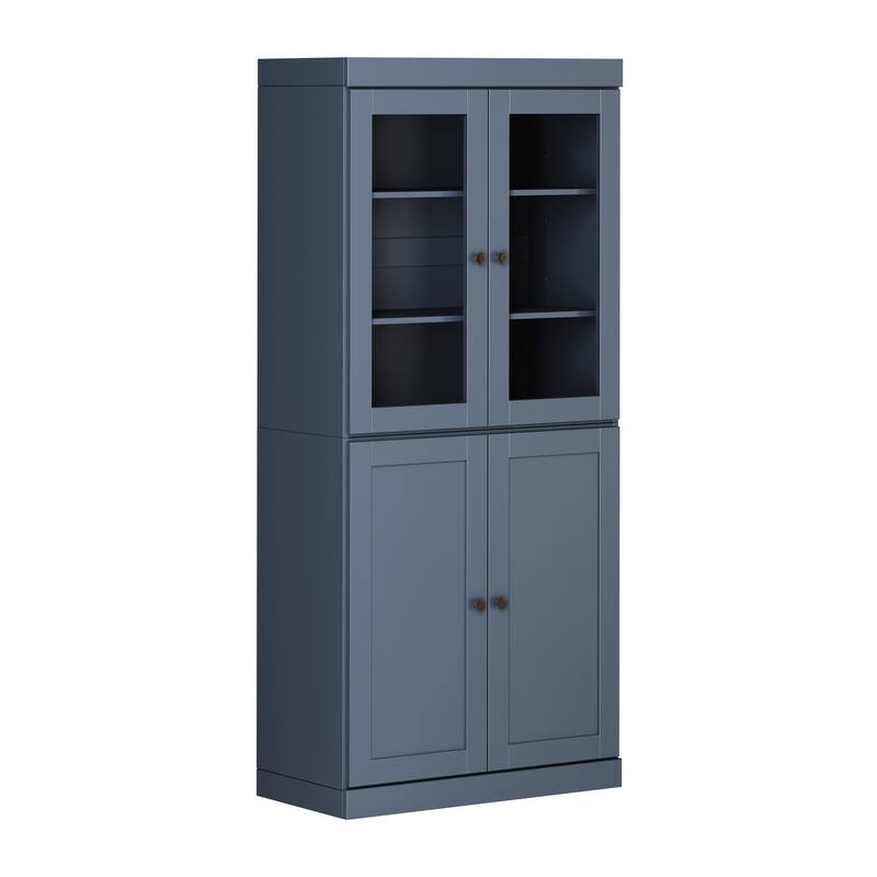 Palace Imports 100% Solid Wood 6-Shelf Bookcase with Clear Glass, Shaker Doors and Adjustable Shelves