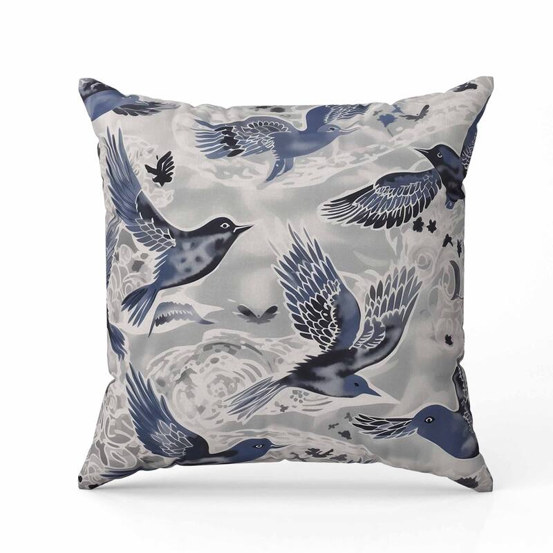 Inferno Songbirds Indoor/Outdoor Reversible Throw Pillow Silver and Blue