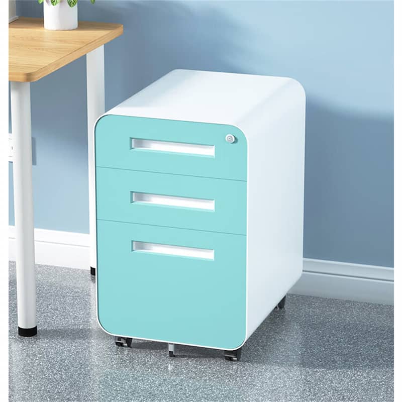 3 Drawer Mobile File Cabinet Under Desk Office, 5 Wheel Design Anti-Tilting Cold Rolled Steel Waterproof Moisture-Proof