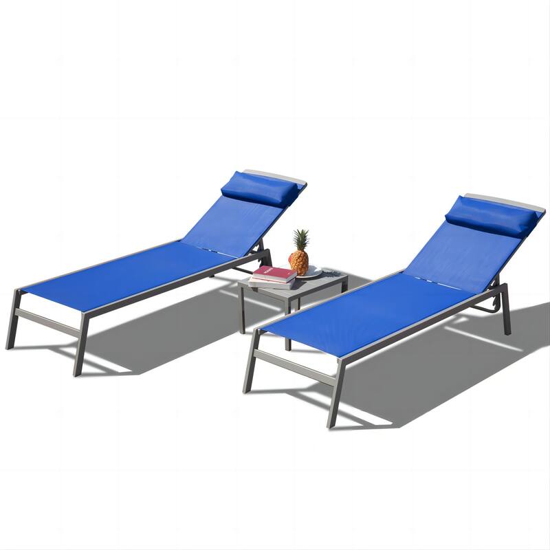 3 Pieces Aluminum Adjustable Pool Lounge Chairs
