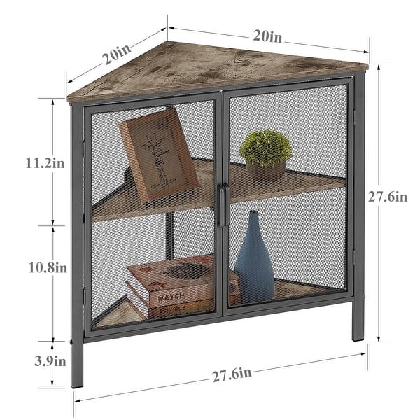 dimension image slide 2 of 3, Javlergo Corner Table Modern Triangle 3-tier Storage Shelf with 2 Doors for Living Room Bedroom Office