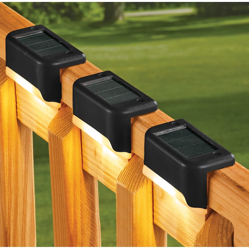 Versatile Solar Powered Fence Lights - Set of 3 - Black