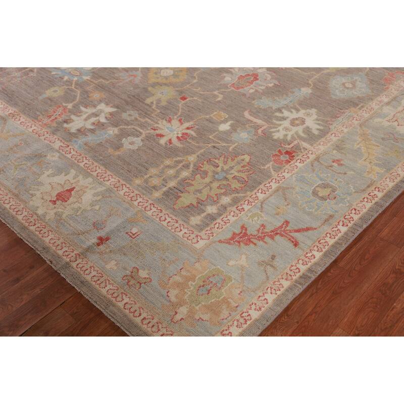 Hand Knotted Oriental 100% Wool Carpet Transitional All-Over Brown Oushak Area Rug - 9' 11'' X 8' 3''