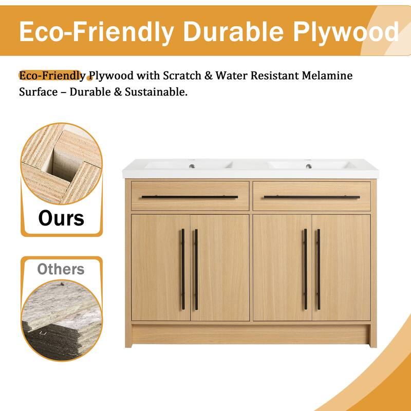 Malwee 48"/60" Bathroom Vanity with Sink, FreeStanding Vanity with 4 Soft Close Doors and 2 Adjustable Shelves