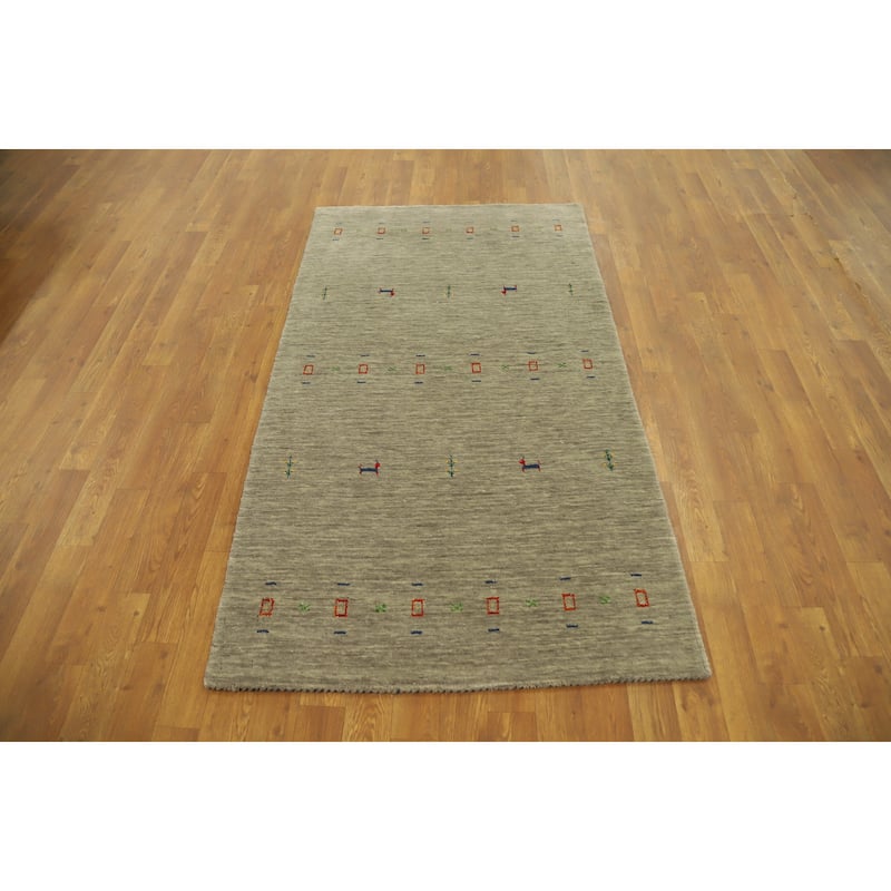 Hand Knotted Oriental 100% Wool Carpet Tribal Animal Pictorial Beige & Ivories Gabbeh Area Rug - 5' 4'' X 3' 0''