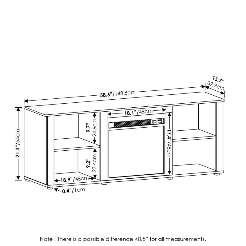 Furinno Classic 60 Inch TV Stand with Fireplace