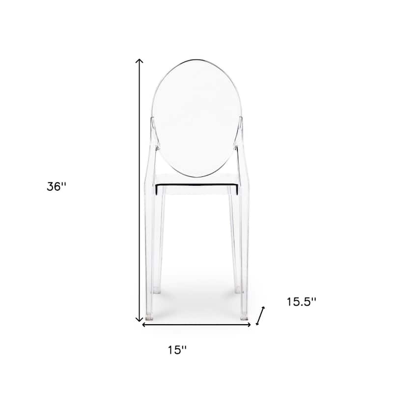 Clear Acrylic Solid Back Side Chair with Plastic Legs for Dining or Living Room - 15.5” x 15” x 36” (D x W x H)