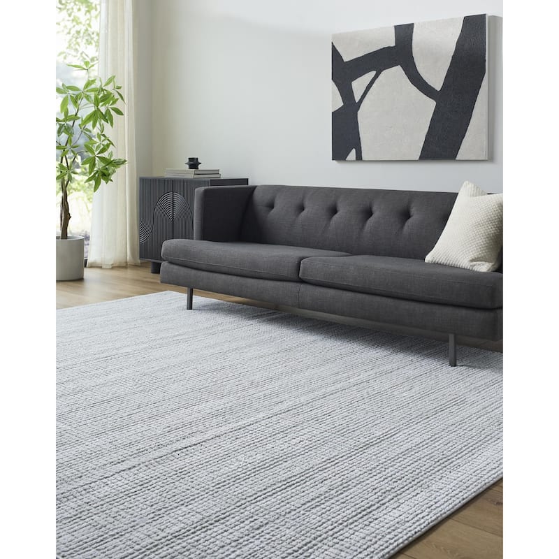 Livabliss Siyah Modern Solid Area Rug - White/Slate - 7' 10" x 10'