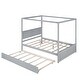 preview thumbnail 23 of 25, Wood Canopy Bed with Pull Out Trundle Bed, Full Size Canopy Platform Bed with Headboard and Footboard - No Box Spring Needed