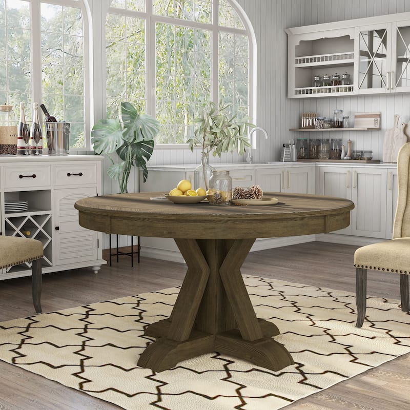 Furniture of America Dice Rustic Oak 54-inch Round Wood Dining Table