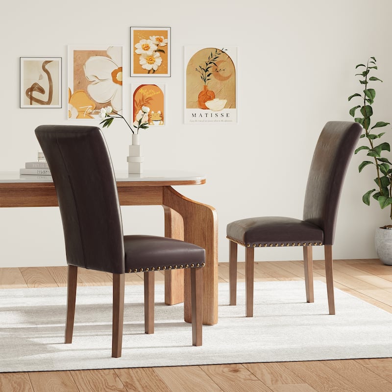 Upholstered Parsons Dining Chairs Set of 2/4/6, Fabric Dining Room Kitchen Side Chair with Nailhead Trim and Wood Legs