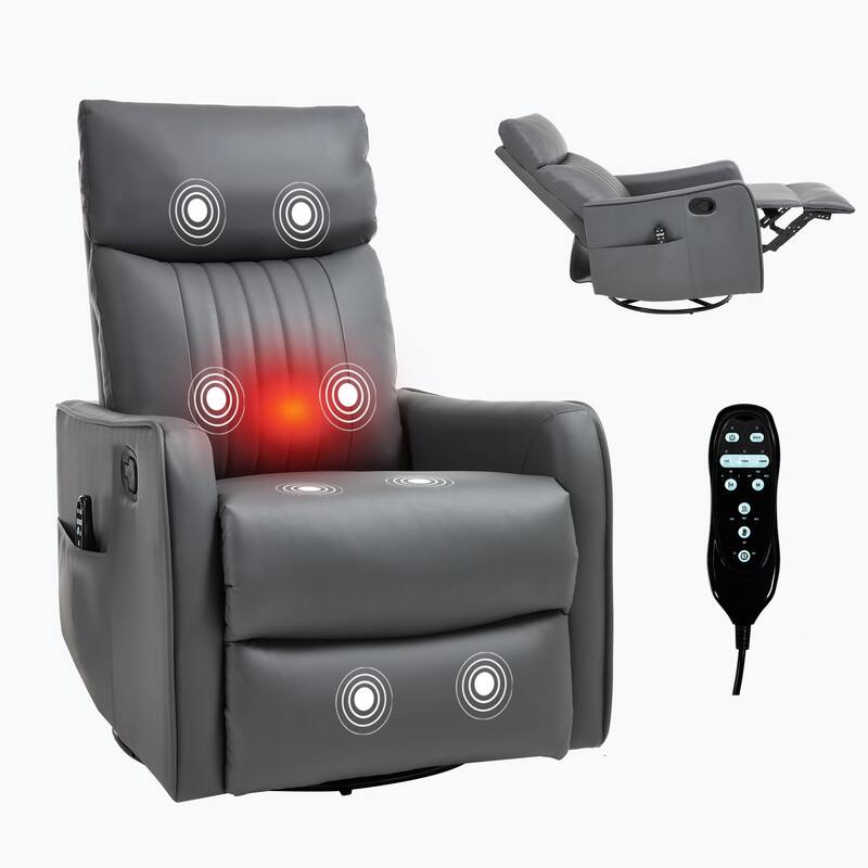 Faux Leather Recliner with Massage Heat Rocker and 360 Degree Swivel
