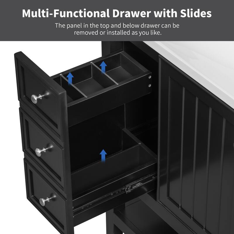 36" Bathroom Vanity with Sink Combo, One Cabinet and Three Drawers, Solid Wood and MDF Board