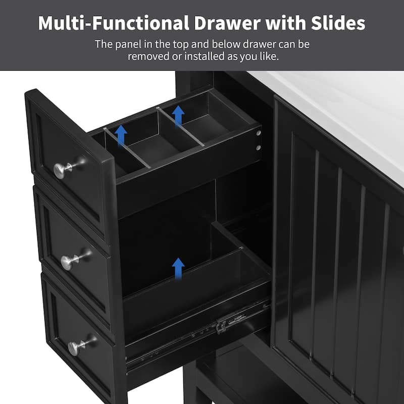 36" Bathroom Vanity without Sink,Cabinet Base Only,One Cabinet and three Drawers