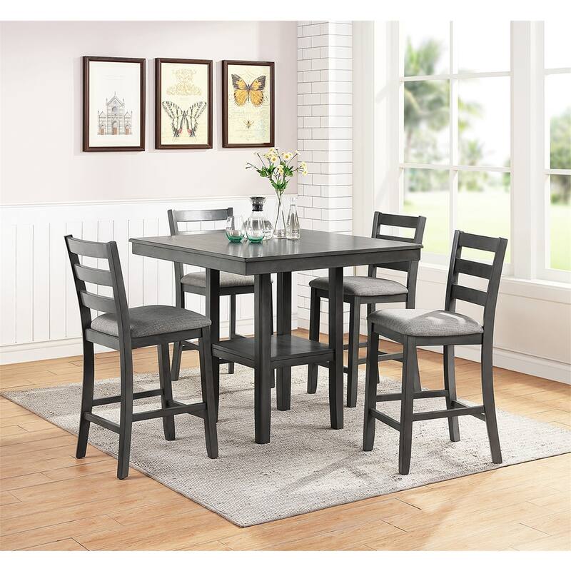 5 Piece Counter Height Dining Set in Grey - Grey