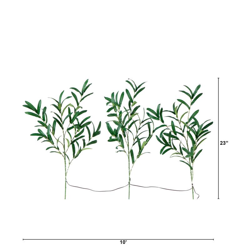 Battery Operated Pre-Lit Olive Artificial Stem Spray- 2' - Warm White LED Lights - Set of 3