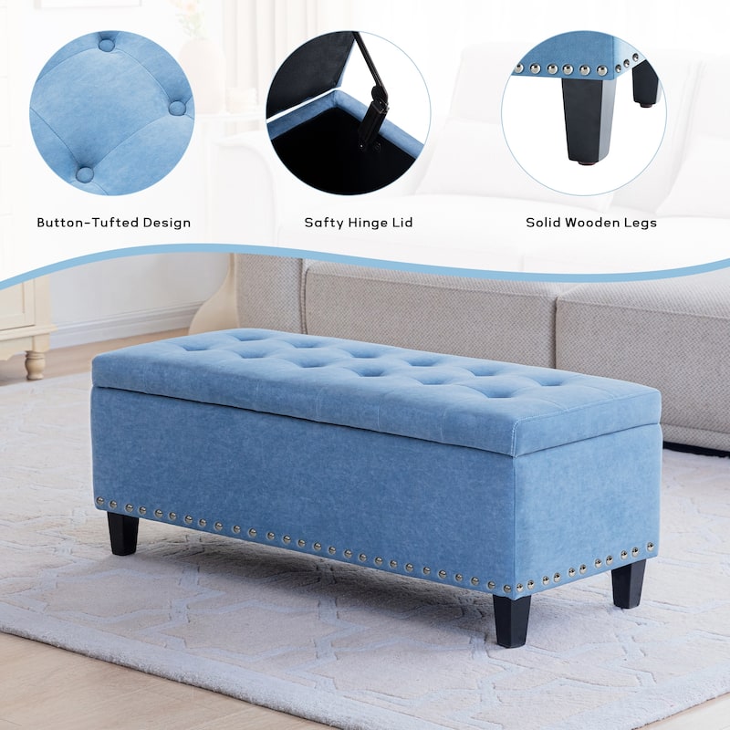 Button-Tufted Storage Ottoman Bench for Bedroom, Living Room 41"W x 16"D x 16"H