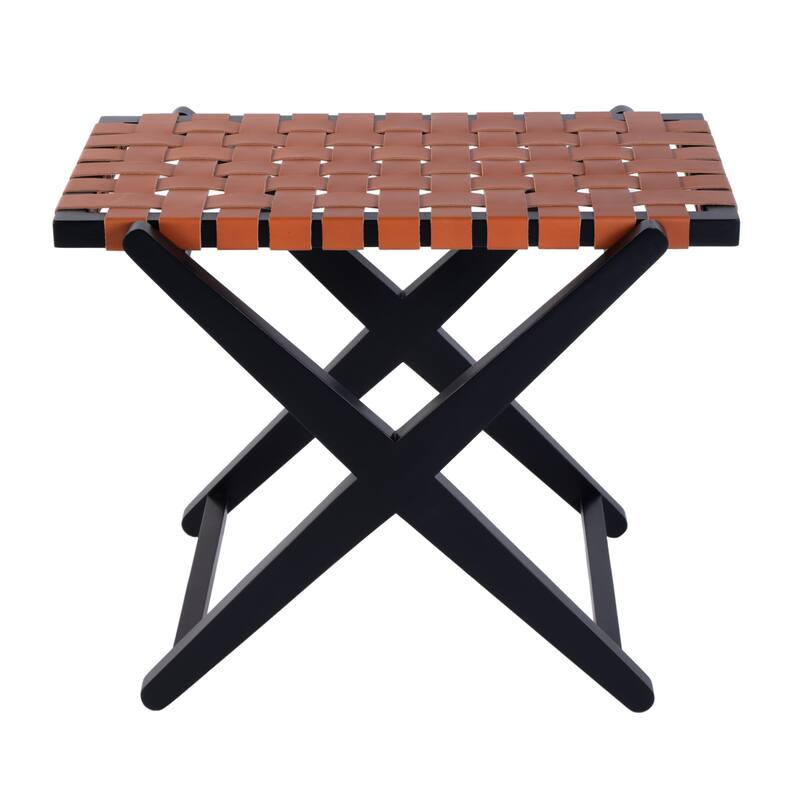 Cipriani 24 in. W Rectangular Leather & Wood Luggage Rack