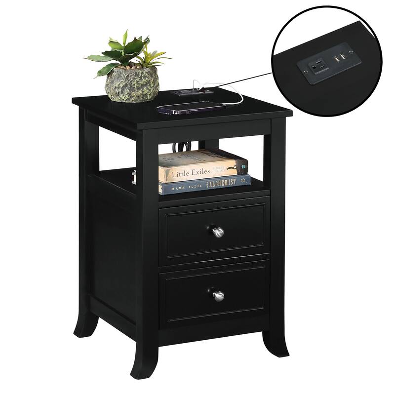 Convenience Concepts Melbourne 2 Drawer End Table with Charging Station and Shelf