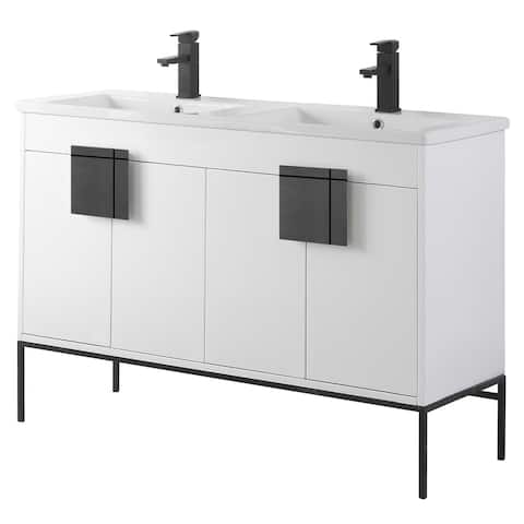 Modern Bathroom Vanity Set, Vitreous China Double Sink Top 48"