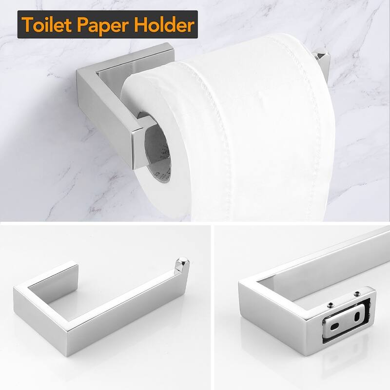 Interbath 4-Piece Bath Hardware Set with Towel Bar, Robe hook, Toilet Paper Holder and hand towel holder
