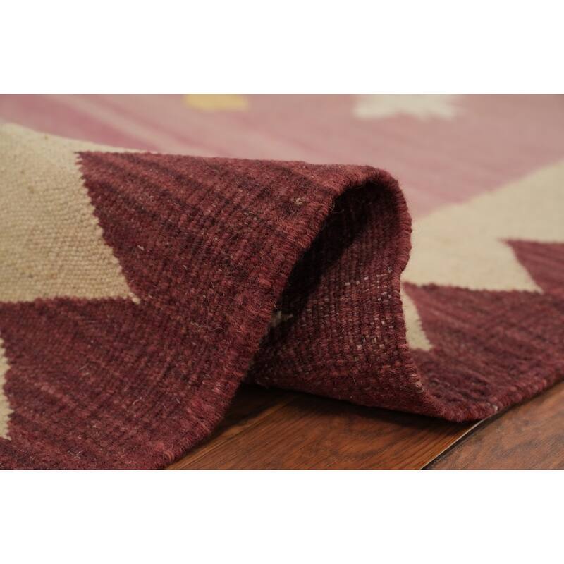 Hand Woven Oriental 100% Wool Carpet Southwestern Tribal Pink Kilim Area Rug - 9' 6'' X 8' 3''