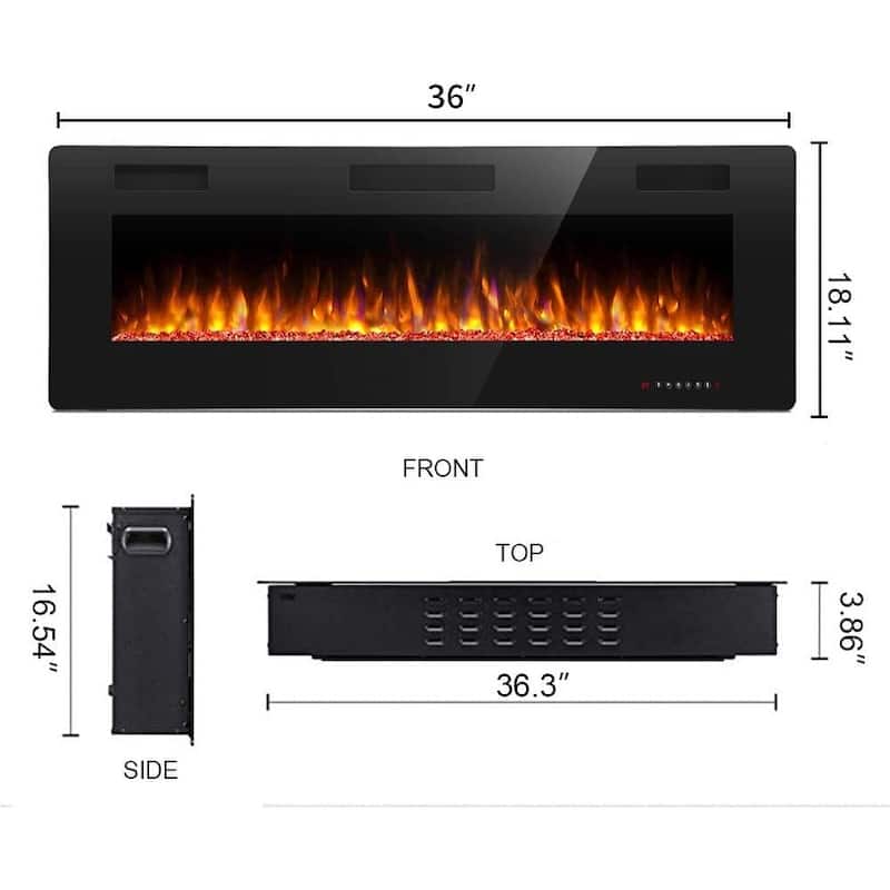 Modern Recessed Wall-mounted Multicolor LED Electric Fireplace, Ultra-thin and Low Noise - 36INCH