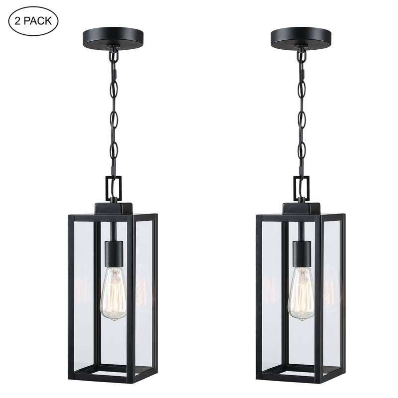 17" H 1-Light Outdoor Hanging Lantern Pendant Light-Dusk to Dawn could be chosen - 2 Pack - Matte Black