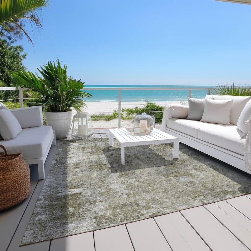 Machine Washable Indoor/ Outdoor Modern Ombre Chantille Rug - Beige - 9' x 12'
