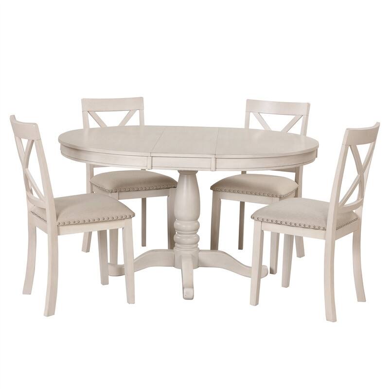 Modern Dining Table Set for 4,Round Table and 4 Kitchen Room Chairs,5 Piece Kitchen Table Set for Dining Room,Breakfast Nook