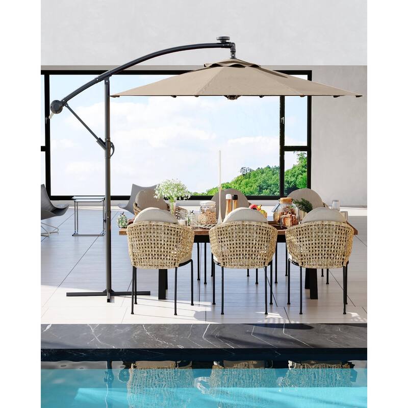 Coromose 10FT Hanging Cantilever Umbrella, 8 Ribs, 360 Rotating Base