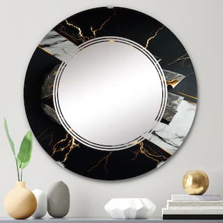 Designart 'Abstract Geode Black III' Printed Abstract Marble Wall Mirror
