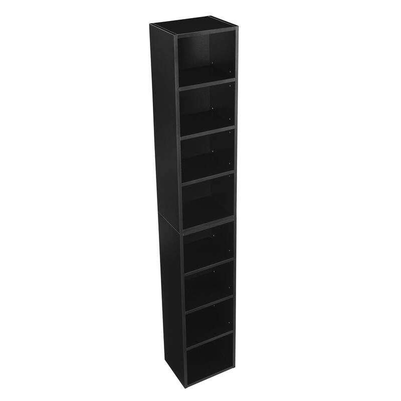 Roomfitters 8-Tier Tall Narrow Bookcase with Adjustable Shelves, Slim Storage Tower for Books, CDs, DVDs, and Décor