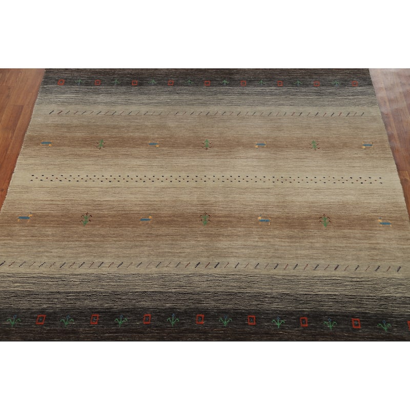 Hand Knotted Oriental 100% Wool Carpet Tribal Stripe Multi-Colored Gabbeh Area Rug - 7' 10'' X 5' 8''