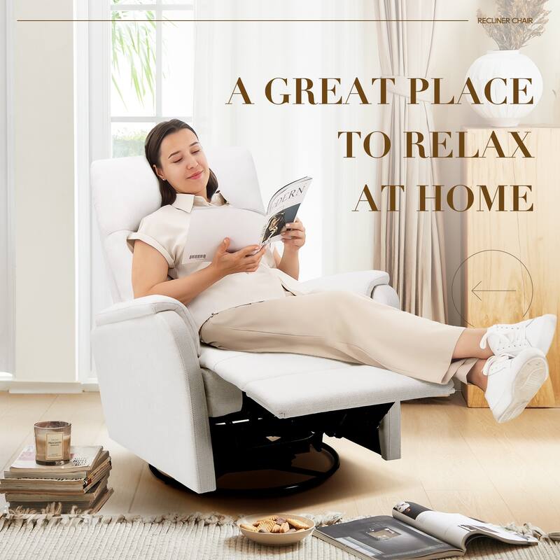 Fabric Recliner Sofa Chair - Swivel Rocking with XL Footrest - Single Seat for Living Room