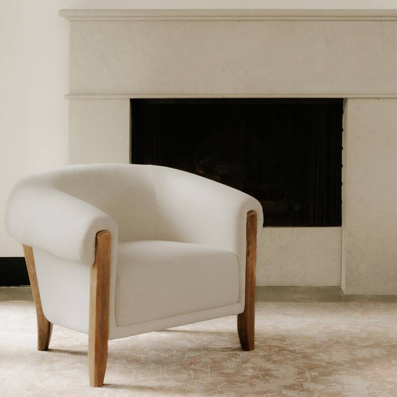 NADAAL STUDIOS Neris Accent Chair, Tub Style with Fold-Over Back and Wire-Brushed Wood Legs, Oat