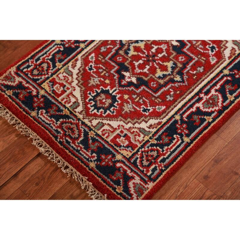 Hand Knotted Oriental 100% Wool Carpet Traditional Medallion Red Heriz (serapi) Area Rug - 3' 0'' X 2' 0''