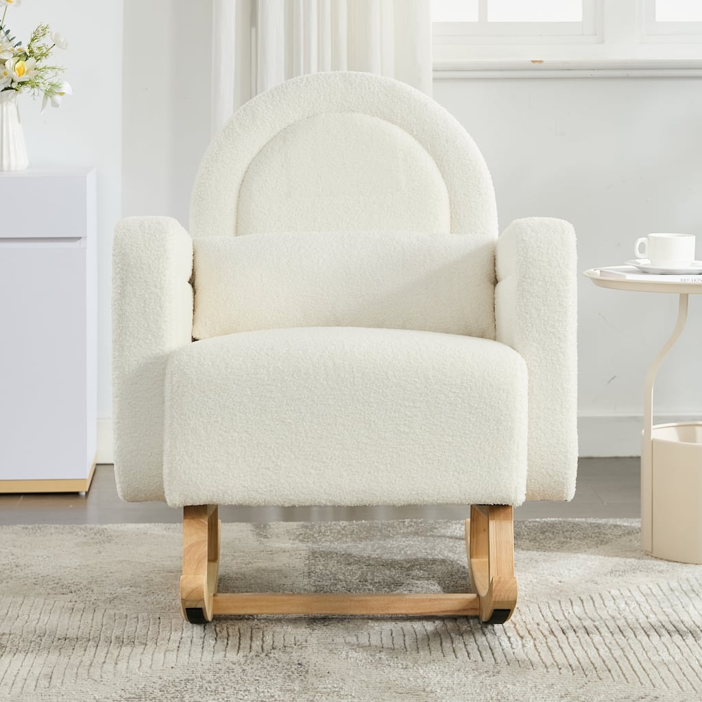 Cream White Rocking Chair Side Chair Leisure Chair Lounge Chair Padded Chair Reading Chair with Square Armrests