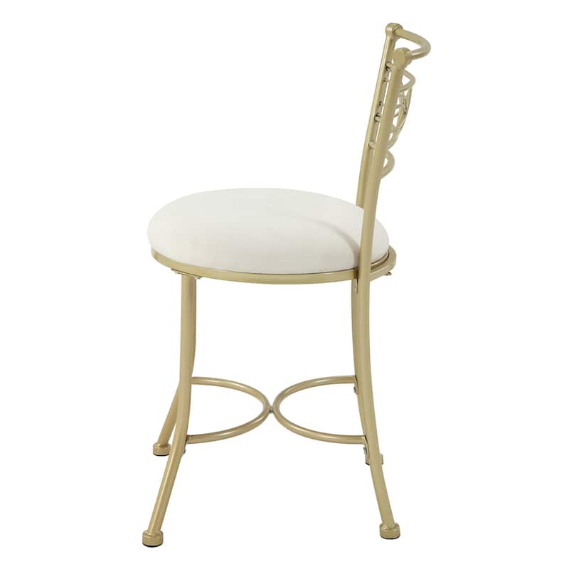 Azalea Park Art Decor Upholstered Iron Vanity Stool - Gold & White - 16.14 W x 19.88 D x 30.63 H"