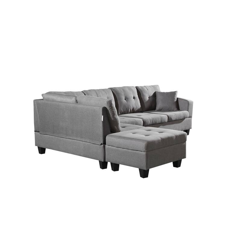 Grey 104.72'' L-Shaped 6-Seat Sectional Sofa with Storage Ottoman and Cup Holder, Includes Removable Cushions and Pillows