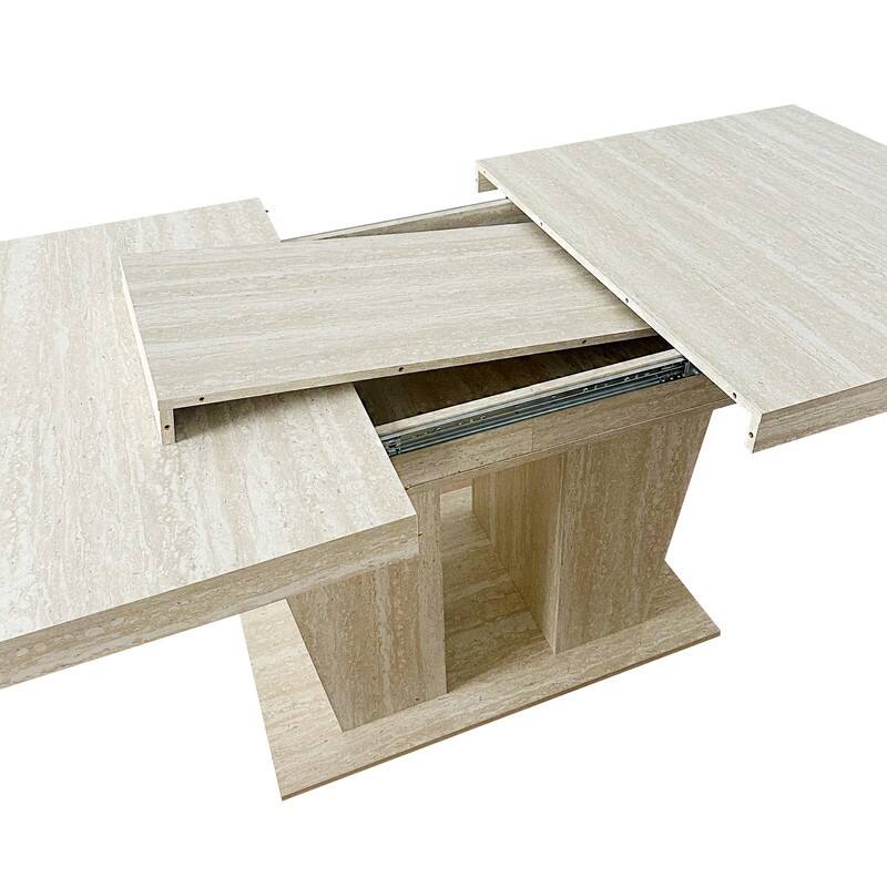 Wood Extendable Dining Table for 6-10 Person, Large Rectangle Expanding Dining Table with Black Double Pedestal Base