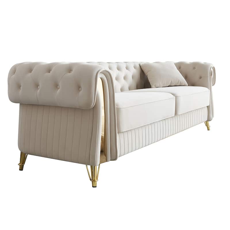 89" Velvet 3-Seater Sofa with 2 Seat Cushions & 2 Toss Pillows