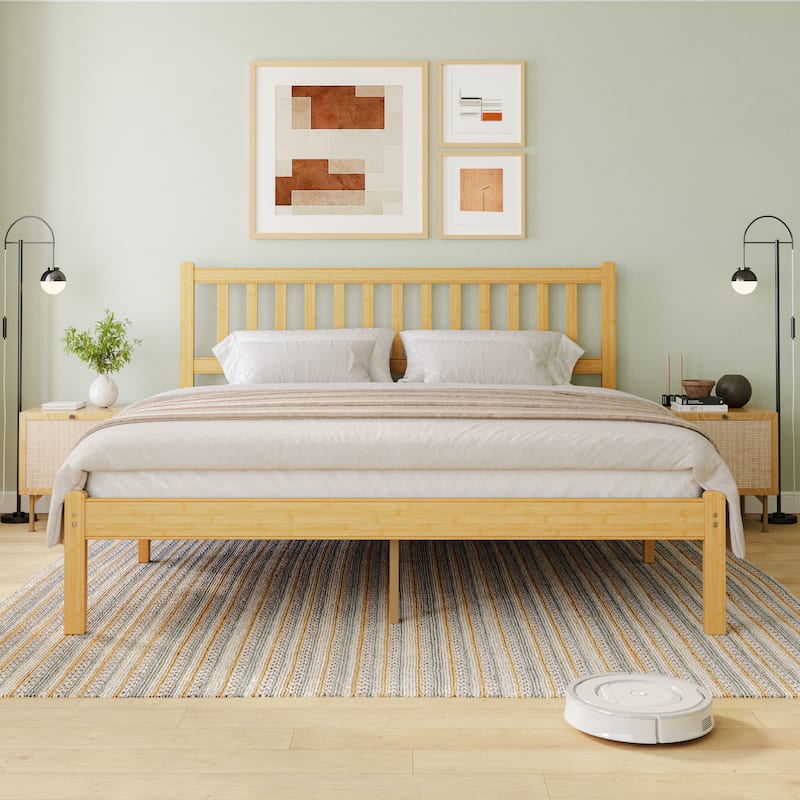 37 Inch Solid Bamboo Bed Frame with Headboard, Stylish & Sturdy Sleep Solution