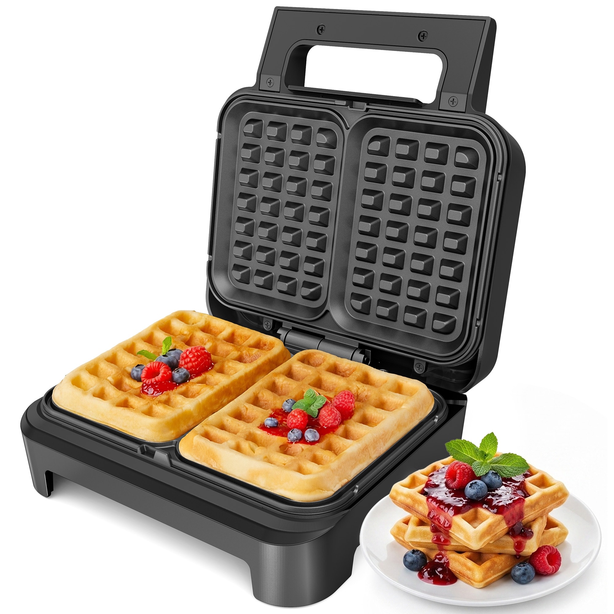 1200W Fixed-Plate Waffle Maker, Adjustable Temperature Non-Stick Electric Waffle Iron, Black, 120V 60Hz, UL Certified